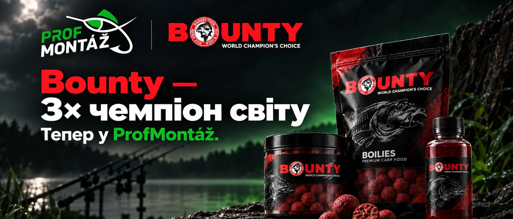 Bounty a ProfMontáž — boilies, pelety a hotové návazce značek mistrů