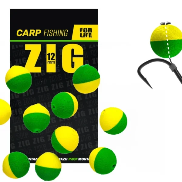 Plovoucí nástraha Zig 12 mm zeleno-žlutá 10ks